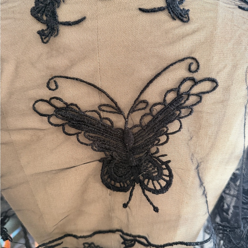 Black Embroidered Butterfly Mesh Top by J Pet